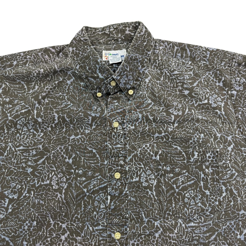 Reyn Spooner Shirt Mens XL Black Blue Floral Short Sleeve Button Hawaiian Aloha